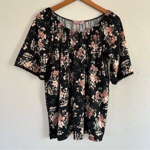 🦋 SJS Black Pink Floral Off the Shoulder Short Sleeve Blouse 1X